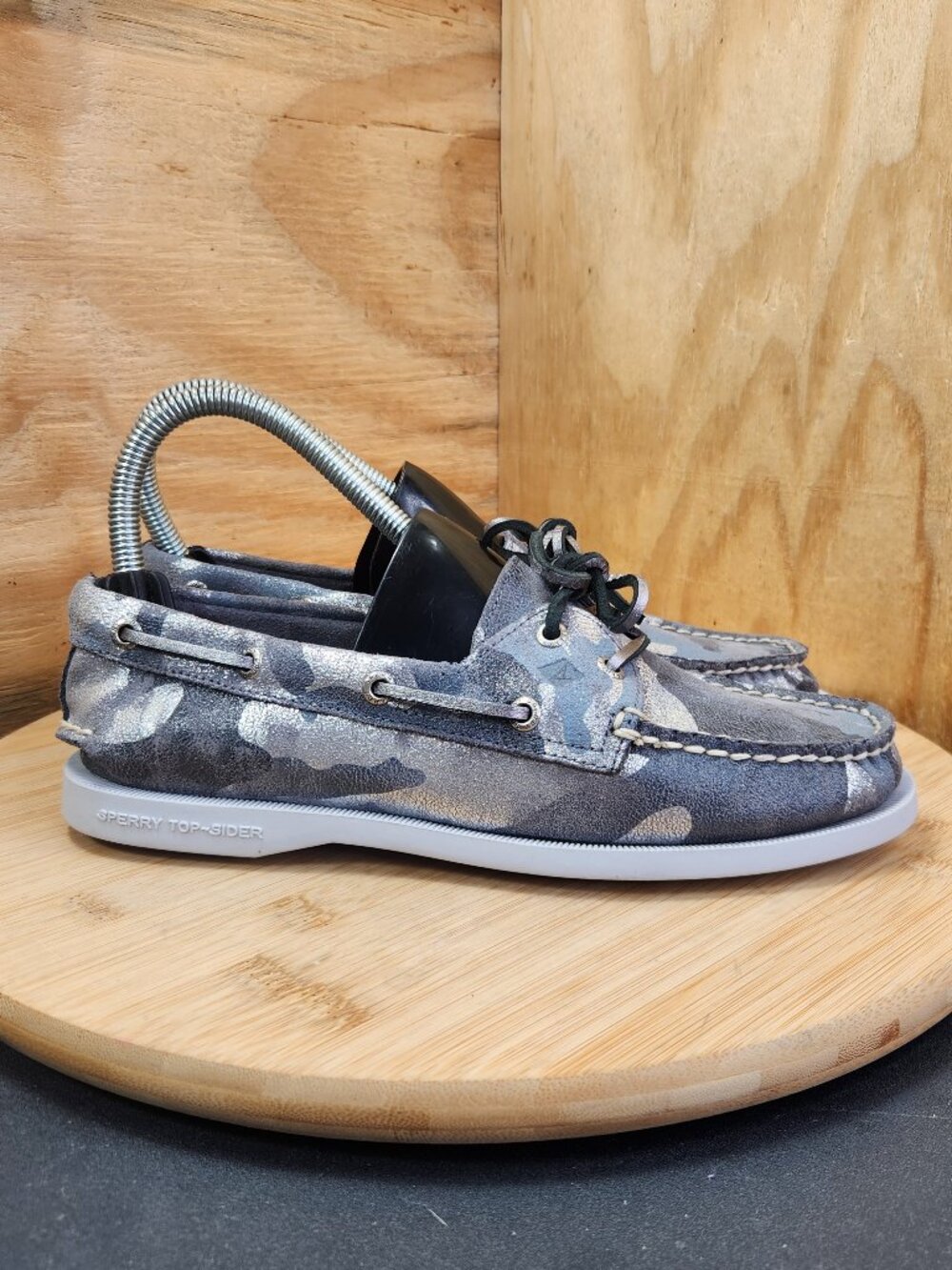 Sperry Womens Vida Gray Suede Camo Boat Shoes Size 6.5
